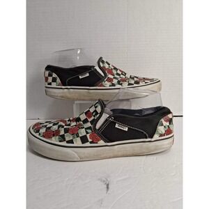 Vans Slip On Checkerboard Rose Print Casual Sneakers Shoes Women's Size 9